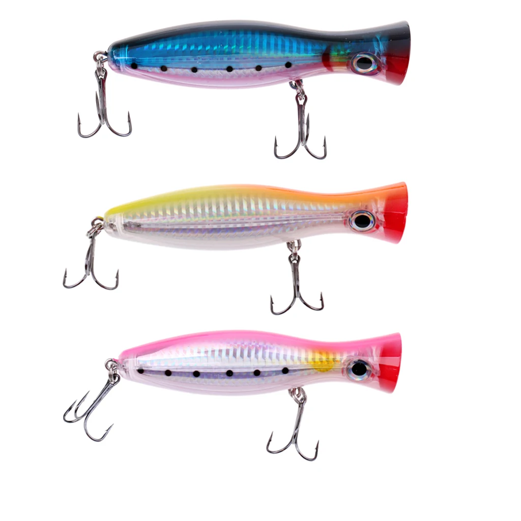 3Pcs Artificial Big Mouth Popper Fishing Lures Topwater Floating Lures Baits