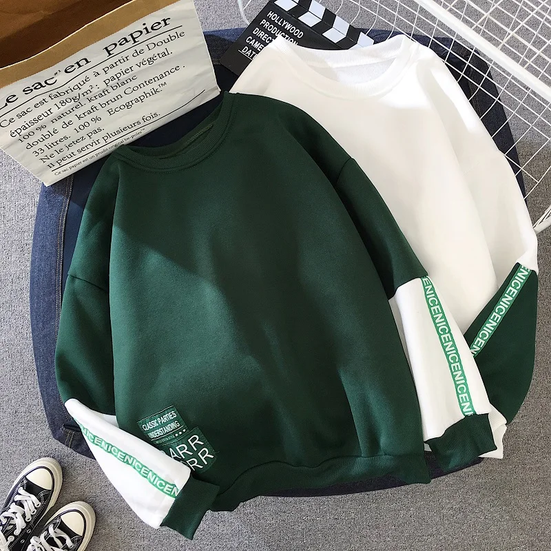 

harajuku Letter Print Hoodies 2019 Autumn Winter warm Long Sleeve Plus velvet Sweatshirt women Patchwork O-neck hoodie Pullovers