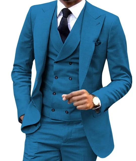 Aqua Blue Мужской костюм из 3 предметов бордовый двубортный жилет формальный деловой приталенный смокинг для свадьбы блейзер+ жилет+ брюки - Цвет: Aqua Blue