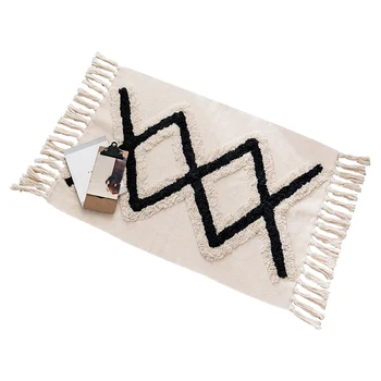 

Living Room Sofa Coffee Table Bedroom Bedside Bay Window Balcony Absorbe HandWoven Natural Cotton and Linen Tassel Retro Carpet