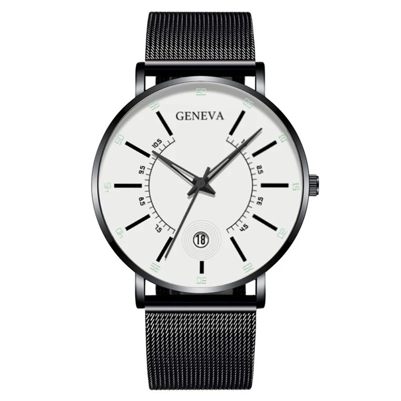 Black White Relogio Masculino Модные мужские деловые минималистичные часы Роскошные ультра тонкие сетчатые часы из нержавеющей стали аналоговые кварцевые часы - Цвет: Black White