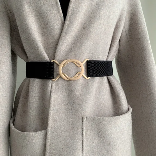 Fashion Elastic Belts For Women Designer Double Metal  Buckle Waist Strap All-match Lady Dress Coat Sweater Decorative Waistband 1