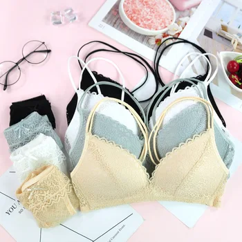 

Girls Summer Seamless Underwear Lingerie Set Sexy Lace Beauty Back Bra Women Romance Bralette Suit Breathable