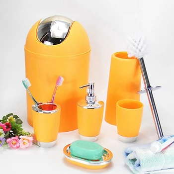

6 Pcs Bathroom Accessory Bin Soap Dish Dispenser Tumbler Toothbrush Holder Set