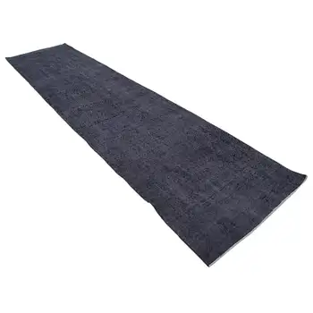 

92x393 Cm Black Handmade Overdyed Runner Rug-3x13 Ft