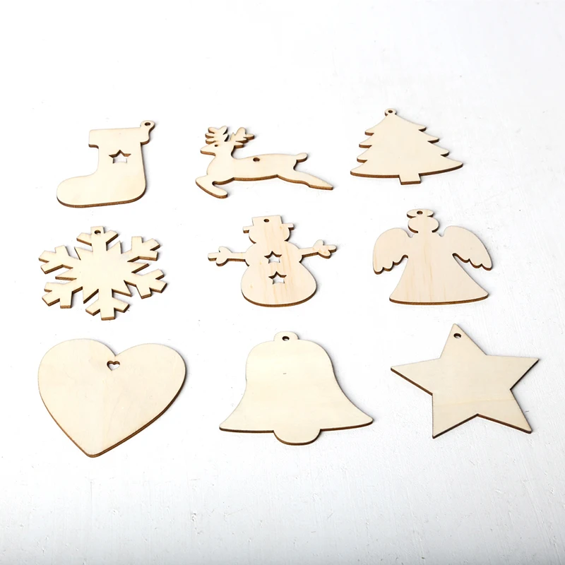 

20Pcs Snowflake Star Angel Boot Bell Christmas Tree Deer Hanging Wooden Ornaments Craft Gift With Rope Christmas Party Decors