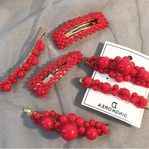 Image for 1 pc Fashion Red Pearl Hair Clip for Women Elegant 