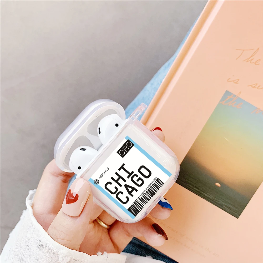 INS Air билетов Письмо Bluetooth гарнитура чехол для Airpods 2 1 Горячая глобальная туристическая городская этикетка штрих-код наушники прозрачный мягкий чехол