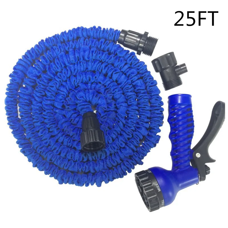 Portable High Pressure Car Wash Water Gun Watering Sprinkler Braided Water Pipe Set Copper Head Water Gun Braided Tube Pipe - Цвет: 25FT blue