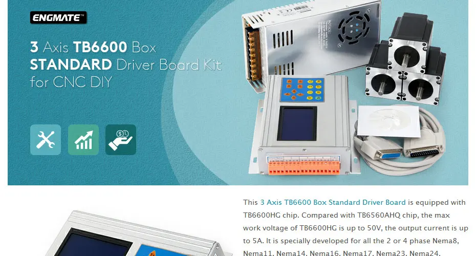 ENGMATE 3 шаговый двигатель TB6600 драйвер HB Nema24 417oz-in мотор 24V блок питания для "сделай сам"