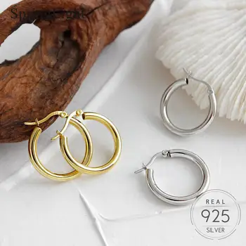 

Springlight Gold Silver Color Round Hoop Earrings Simple All-match 925 Sterling Silver Jewelry Chunky Hoops Earrings For Women