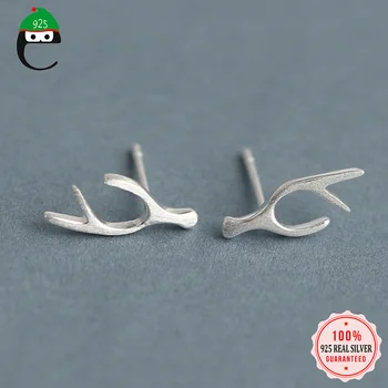 

ElfoPlataSi 2019 S925 Christmas Antlers Stud Earring For Women Girl Lady Madam 100% 925 Solid Real Sterling Silver Jewelry DA144