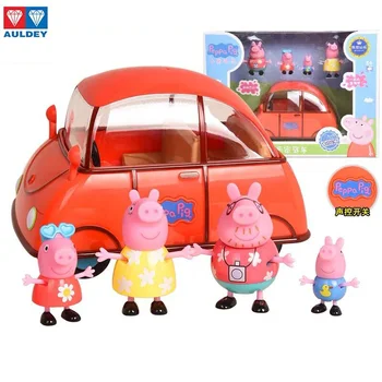 

Originele Echt Peppa pig familie doos auto met action figures peppa George daddy mammy Dak kan worden verwijderd big red car toy