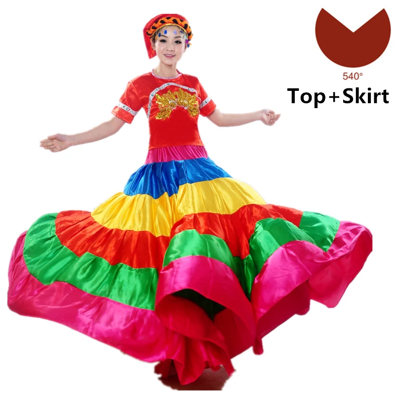 Top Skirt set 540 Фламенго Испания юбочные танцевальные костюмы цыганские Юбки Женская сценическая одежда для хора испанское Платье Большая танцевальная одежда - Цвет: Top Skirt set 540