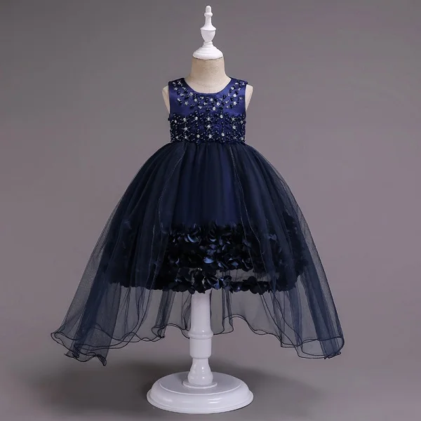 Детские платья для девочек; длинное платье с цветочным узором для девочек; платье принцессы для свадебной вечеринки; Детские платья для первого причастия для девочек - Цвет: Navy