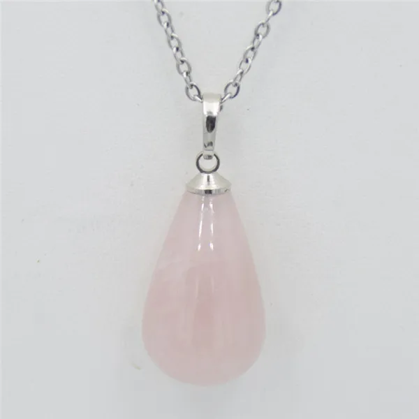 Pink Crystal 1 шт., простая, милая, в форме капли воды, натуральная каменная подвеска, розовый кристалл, тигровый глаз, авантюрин, опал, Ляпис, Женские Подвески для колье - Окраска металла: Pink Crystal