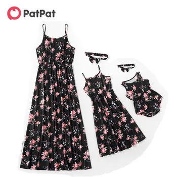 

PatPat 2020 New Summer Printed Tank Long Dresses for Mommy and Me Flutter-sleeve Romper Sleeveless Dresses Matching Outfits