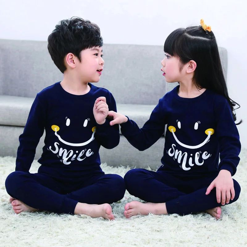 Deep blue smile 1 комплект пижам; ночная рубашка; одежда для отдыха; нижнее белье для мальчиков и девочек; Новинка года; Детская Хлопковая пижама; хлопковый свитер - Цвет: Deep blue smile
