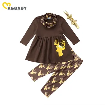 

Ma&Baby 1-7Y Christmas Toddler Kid Girls Clothes Set Ruffles Long Sleeve Tunic Top Gold Deer Pants Child Outfits Xmas Clothing