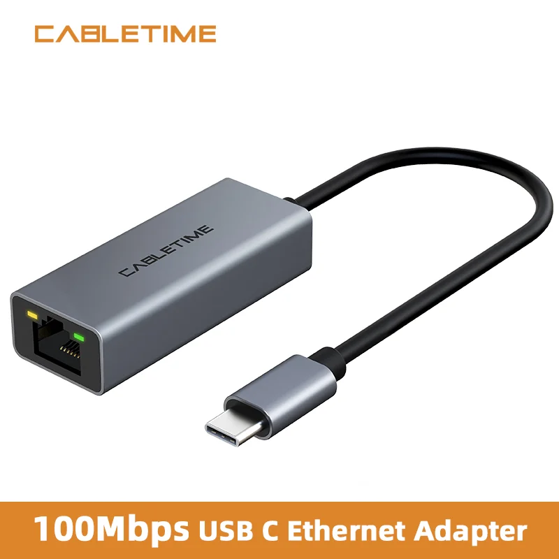 

CABLETIME USB Ethernet Adapter USB C to LAN RJ45 100Mbps for Laptop Matebook Macbook Smart devices Network N404
