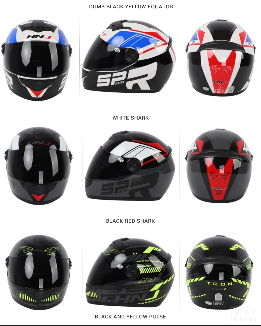 HNJ Motorcycle Helmet Motorbike Flip Up Visor Full Face Street