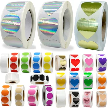 

24Types Round Heart Clear Gold Rainbow Laser Holographic Color Stickers Dot Labels for Coding Assorted Stationery Package Seals