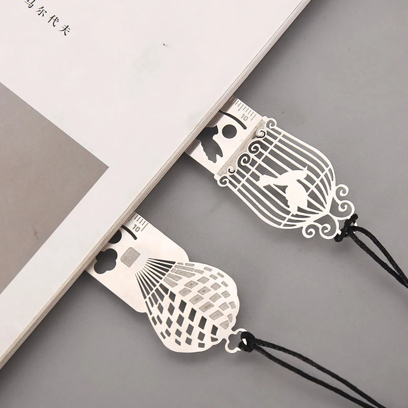 Multifunctional Stainless Steel Ruler Hollow Bookmark 2 in 1 Creative Art Style Metal Tab Bookmark Office Stationery Supplies