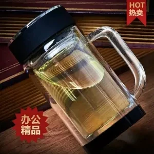 Стеклянная чашка для чая с крышкой микро-с термоизоляцией, двойной емкости большой емкости для мужчин и женщин питьевой воды чая офиса ручки чашки - Цвет: 400ML