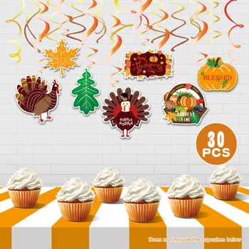 

30pcs Thanksgiving Party Christmas Hanging Decoration DIY Set Ceiling Spiral Pendant Maple Leaf Pumpkin PVC Holiday Jewelry Set