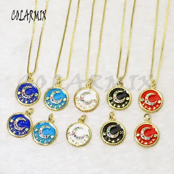 

10 strands Crescent pendants necklace enamel colors round charm necklace pendants moon necklace accessories for women 5960