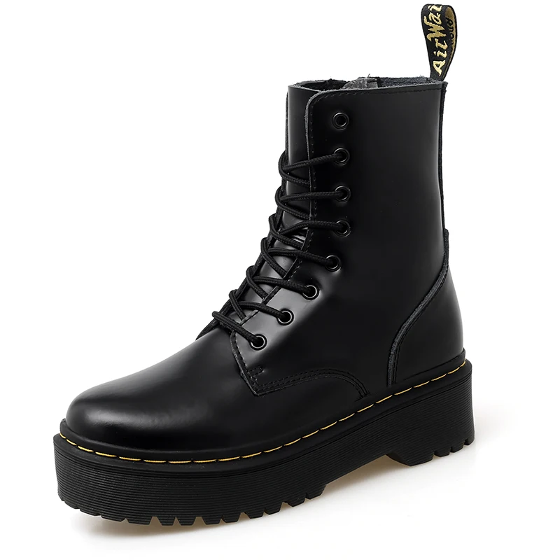 Clásico mujeres botas botines de cuero genuino zapatos cada vez mayor altura Martens botas de mujer botas moto botas de mujer