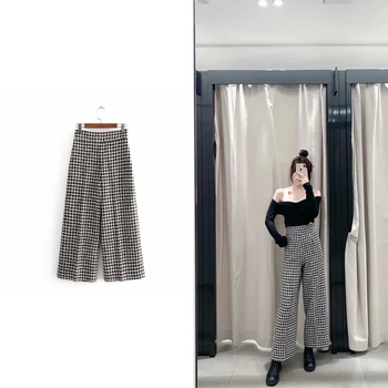 

High street trousers 2019 The New Women's Clothing Spring and Autumn Casual Harajuku loose Long zipper Straight pants lattice