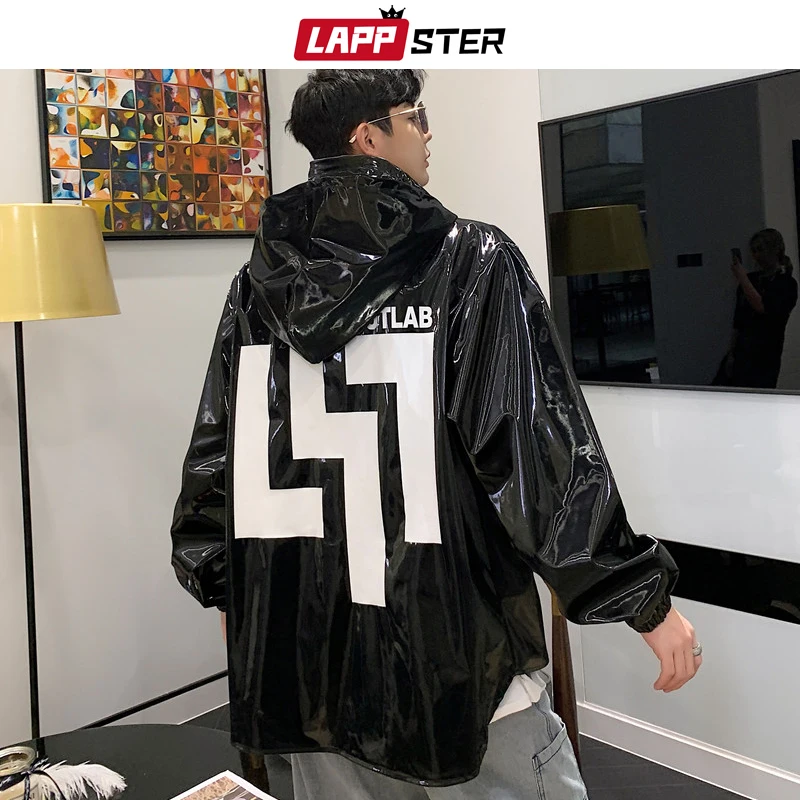 

Men Streetwear Hooded Leather Jackets 2019 Mens Hip Hop Windbreaker Bomber Jackets Coats Designer Harajuku Black Coats