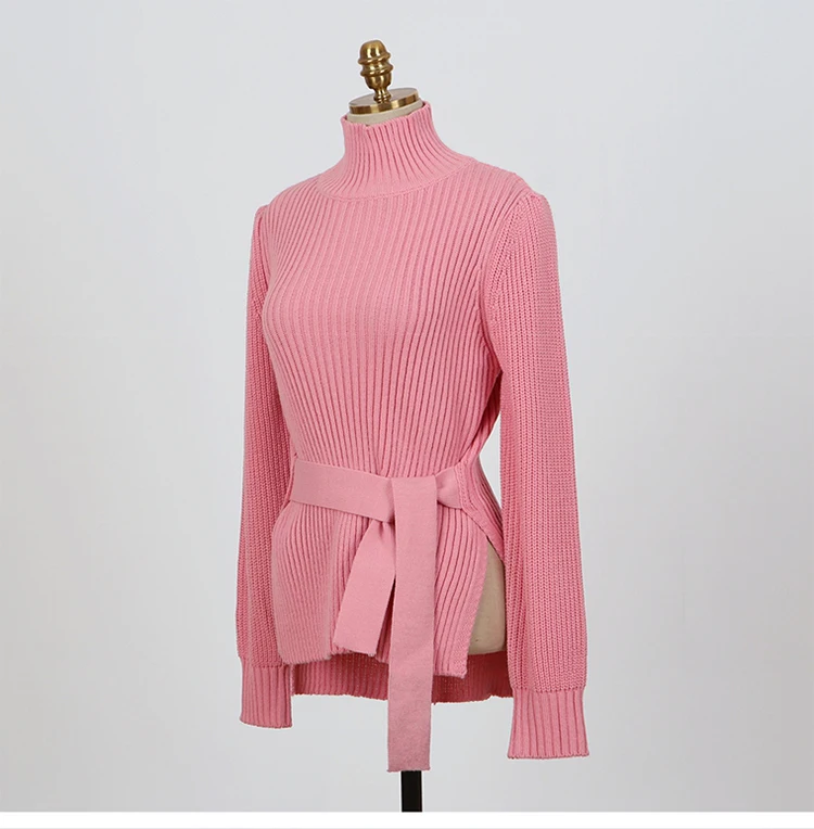 Зимний женский свитер, однотонный Повседневный пуловер на шнуровке, базовый джемпер, осенняя водолазка, вязаный женский свитер