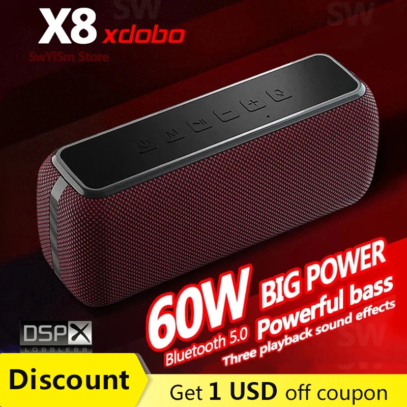 Descuento XDOBO X8 60W Altavoz Bluetooth portátil de alta potencia Columna de graves profundos inalámbricos Potente Boombox Barra de sonido Sistema de centro de música TWS Subwoofer estéreo para computadora Asistente de voz bWwnMVxxo19