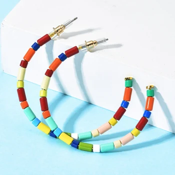 

Women Colorful Tilet C Shaped Hoop Earrings Girl Birthday Party Rainbow Tile Round Earrings Wedding Engagement Jewelry
