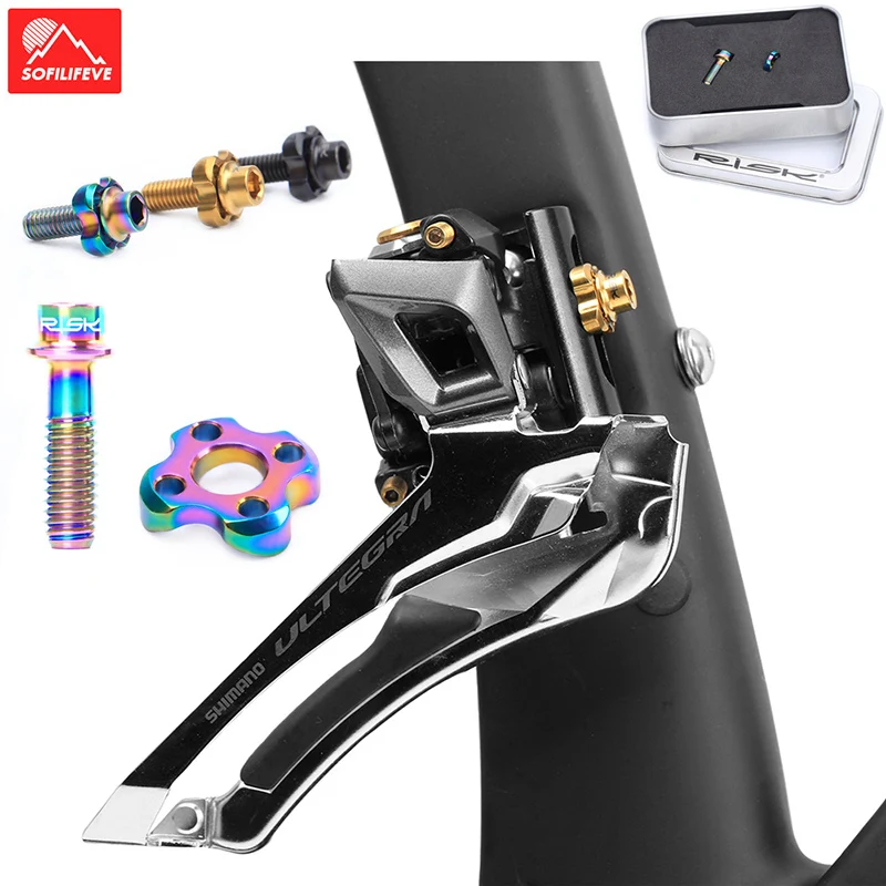 

One Set Risk RT112 M5*16 Titanium Alloy Road Folding Bicycle Front Derailleur Fixing Plate Bolt & Washer Bike Screw Kit Tools