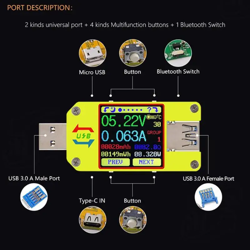 RD UM34 тип-c для мобильного телефона ПРИЛОЖЕНИЕ разъем USB Тестер Вольтметр измеритель тока мультиметр Амперметр Напряжение измеритель тока тестер