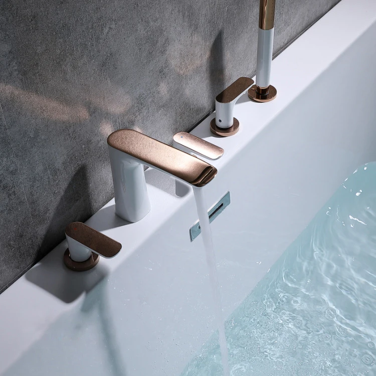 

Fashion Brass 5 holes bathroom bathtub faucet White rose gold bathroom shower faucet top quality waterfall faucet