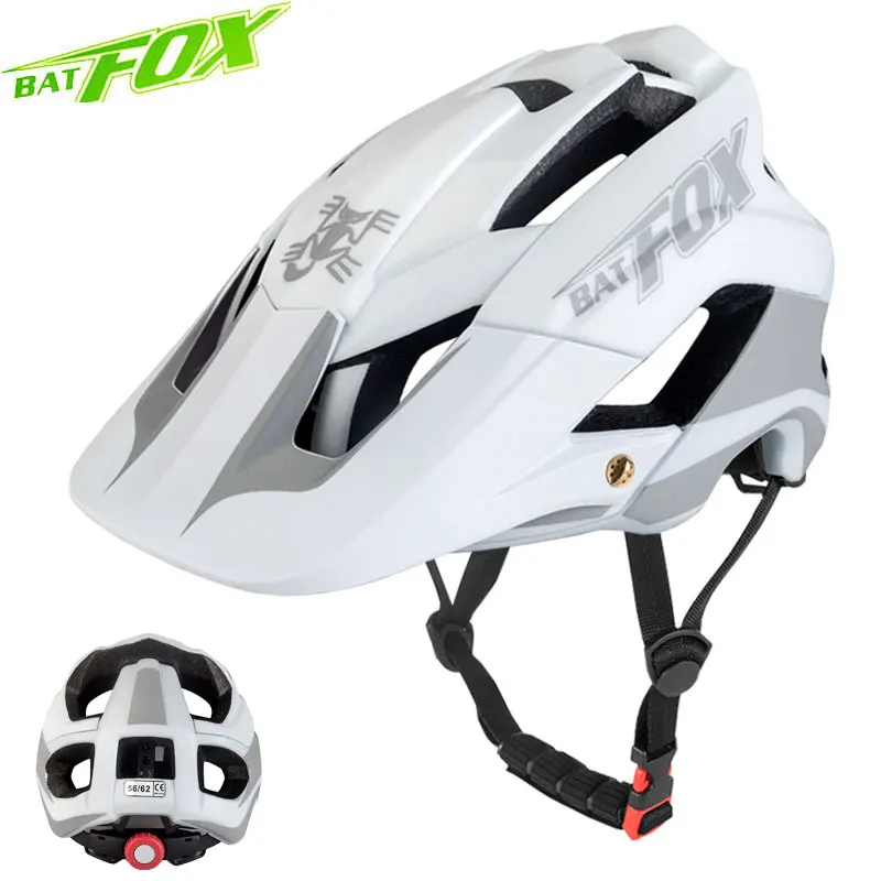 BATFOX MTB Cycling Helmet Night Reflective Safty mountain Bike Helmet Big Visor Ultralight White