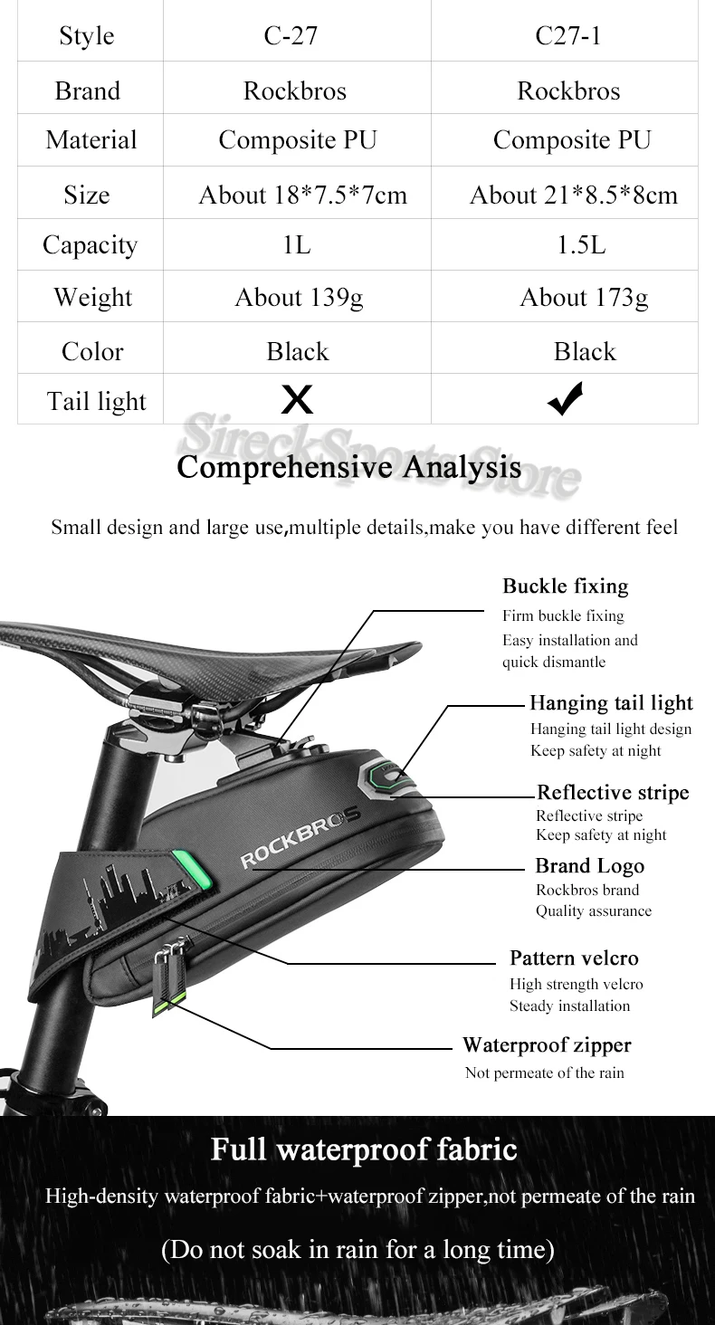 Excellent Rockbros Bike Bag Waterproof Mountain Road Bicycle Bag Reflective Cycling Saddle Back Seat Bag Accessories Bisiklet Aksesuar 39