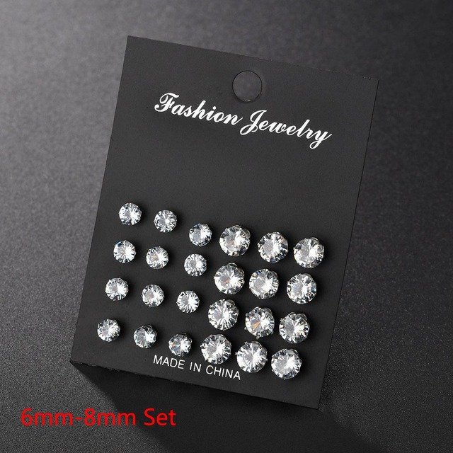 12 Pair/Pack White Shiny Wedding Stud Earrings Set For Women Men Crystal Jewelry Accessories Oorbellen Jewelry Earrings