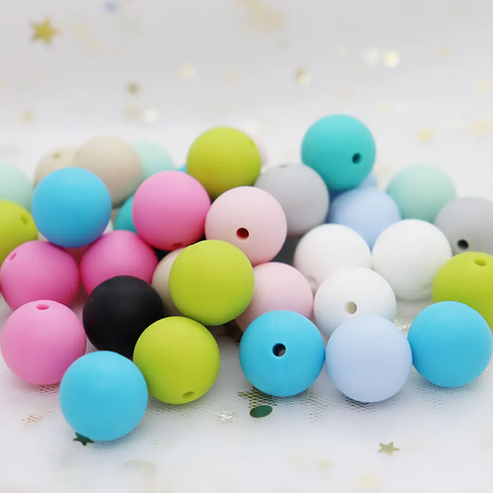 100Pcs Round Silicone Beads 15mm Loose Bead For Jewelry Making Baby Teething Toy Food Grade DIY Chew Teething Necklace Beads