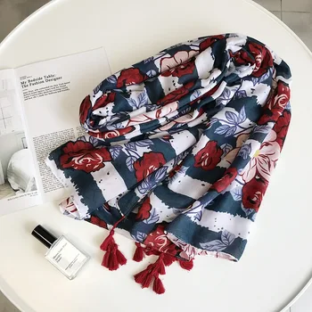 

scarves women shawl fringe flower print long scarf air-conditioned sunscreen shawl silk scarf high quality women fashion 2020