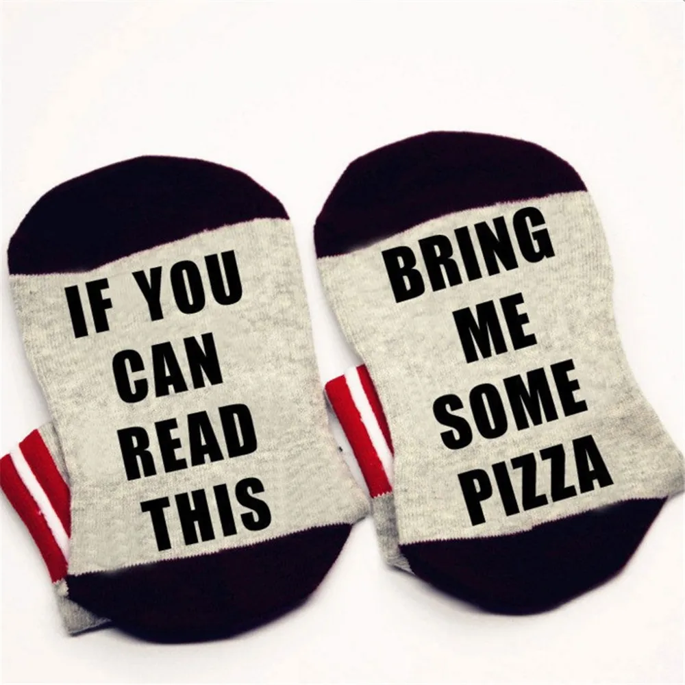 Новые забавные юморные слова Пиво Вино кофе скотч книга Пицца с надписью носки, если вы можете читать творческое искусство Рождественский носок для подарков - Цвет: Bring me some pizza