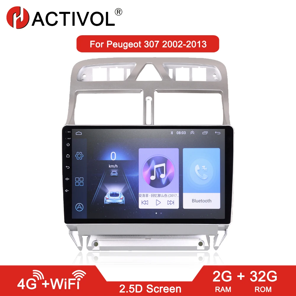 HACTIVOL 2G+32G Android 9.1 Car radio stereo for Peugeot 307 2002-2013 car dvd player gps navi car accessories 4G internet