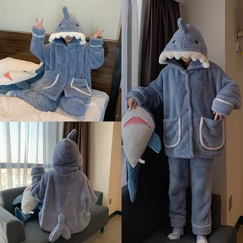 

Autumn Winter Coral fleece Pyjamas Cute Cartoon Hooded Loose Hooded Pajamas Sets Student Kawaii Homewear Animal Sleepwear Suit
