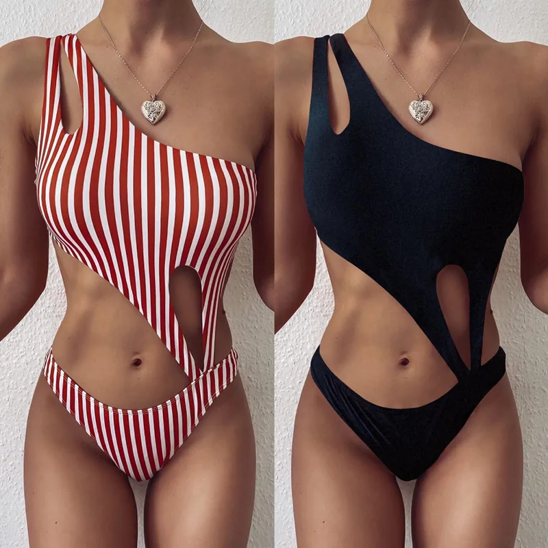 

One Pieces Swimwear 2023 Sexy One Shoulder Swimsuit Monokini Hollow Out High Cut Beach Wear Summer Stroje Kapielowe Damskie