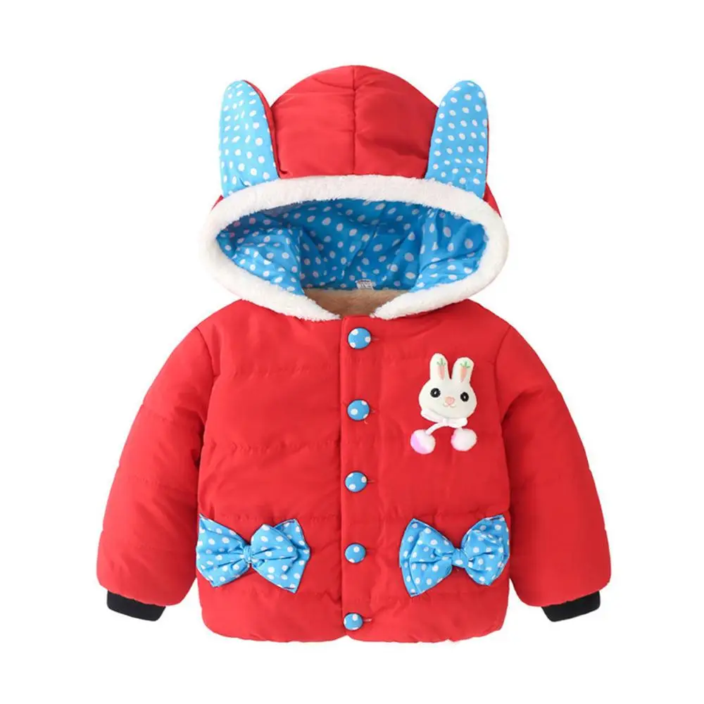 Пальто с капюшоном и рисунком кролика для новорожденных девочек, куртка, верхняя одежда, теплая одежда