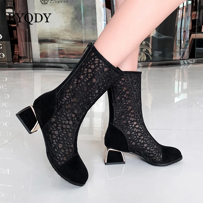 

BYQDY Lace Wire Mesh High Tube Cool Boots Hollow Woman Shoes With Zipper Sexy Shoes Female Summer Large Size 43 Shoes Discount